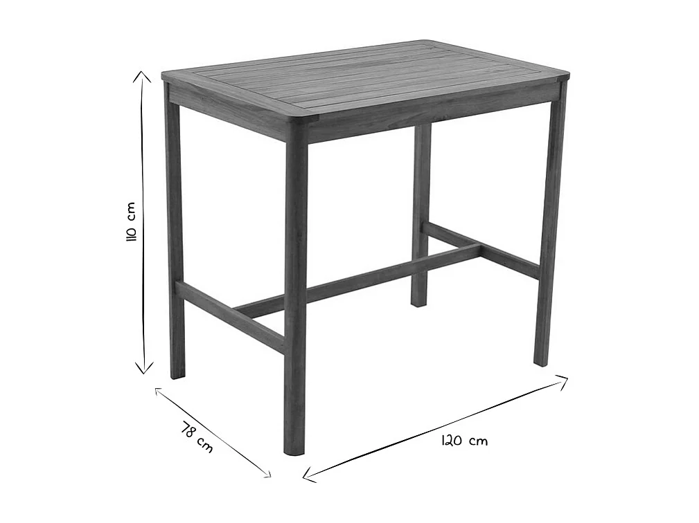 Table de bar de jardin rectangulaire en bois massif L120 cm AKIS