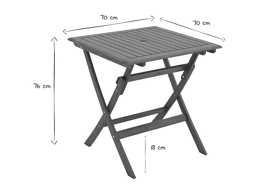 Mesa de jardín cuadrada plegable de madera maciza 70 cm FUEGO