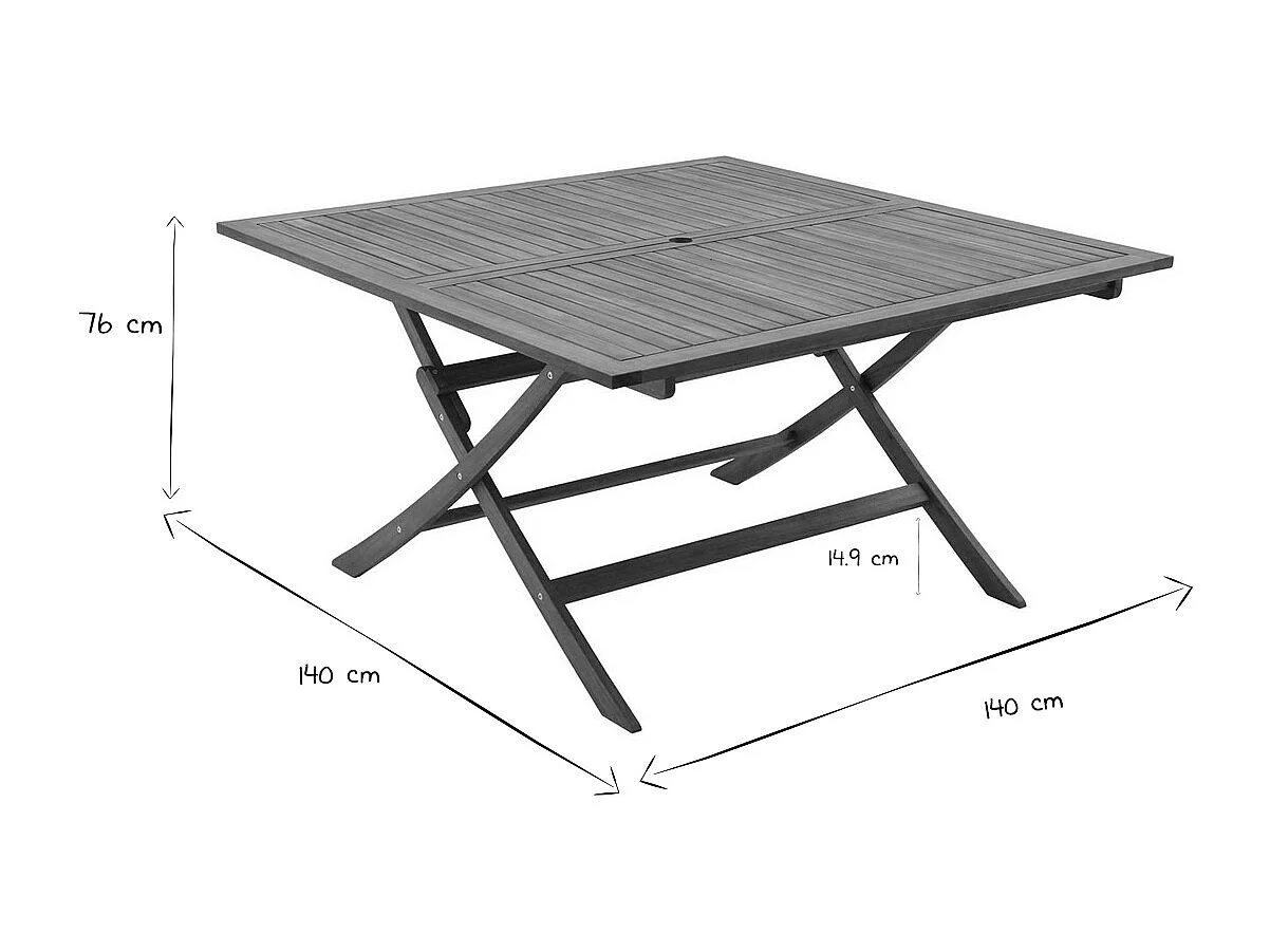 Quadratischer klappbarer Gartentisch aus Massivholz B140 cm SANTIAGO