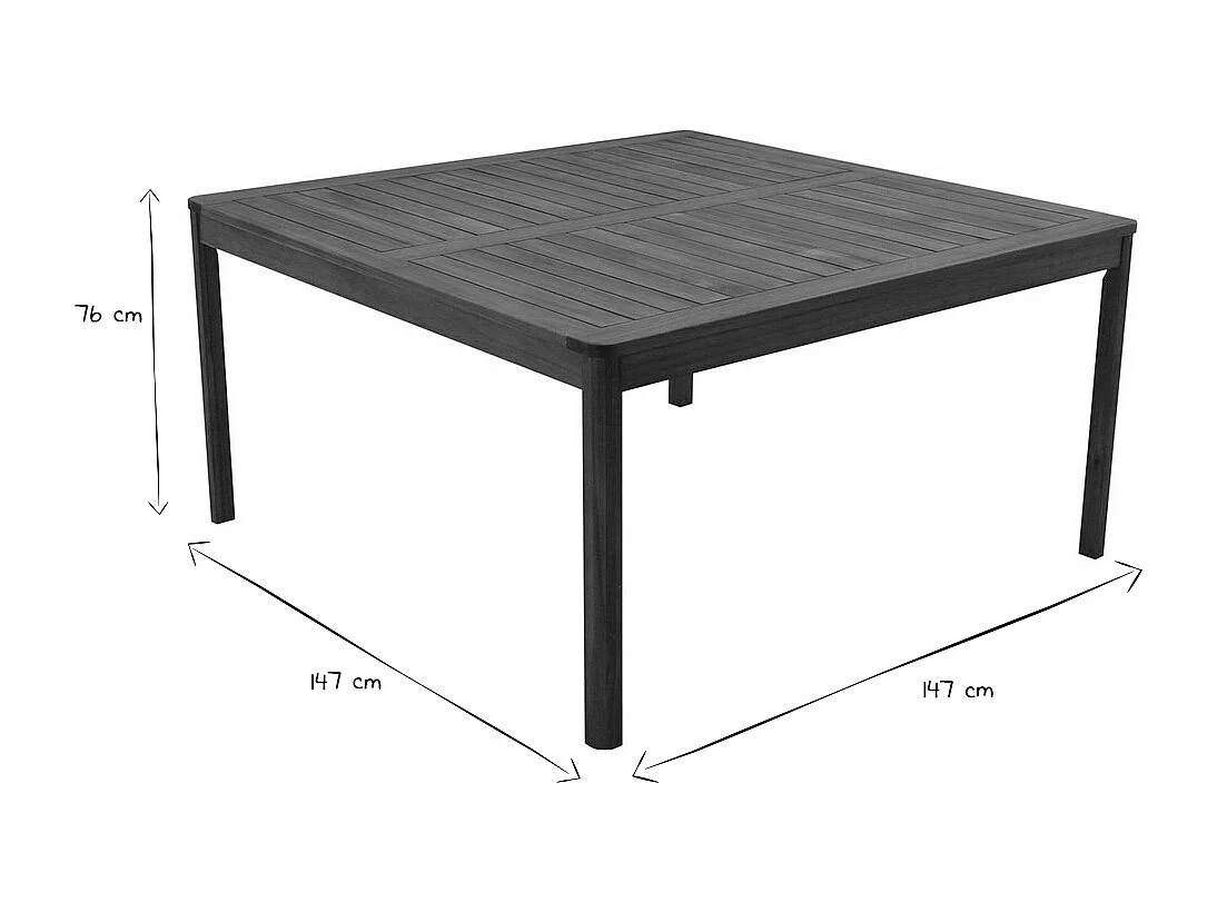 Table de jardin carrée en bois massif L147 cm AKIS
