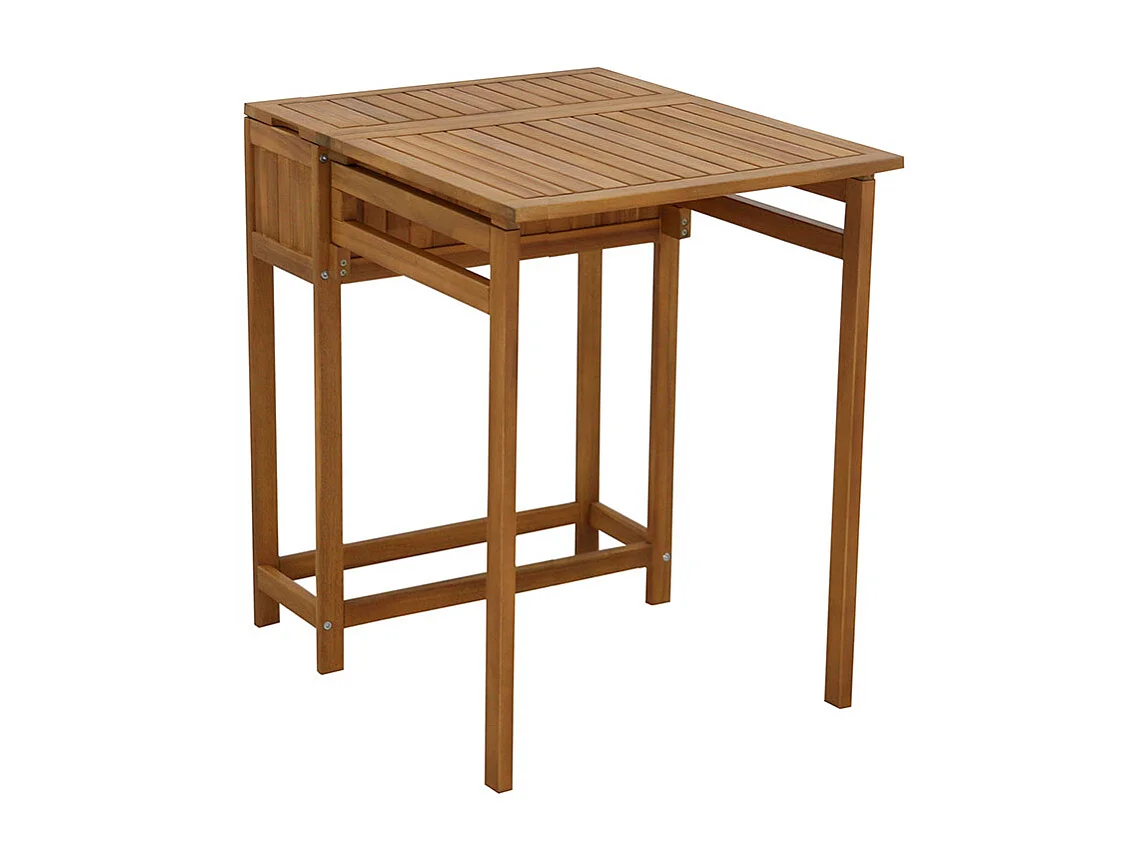 Set de 2 chaises pliantes et 1 table de balcon rabattable avec rangement en bois massif PRADO