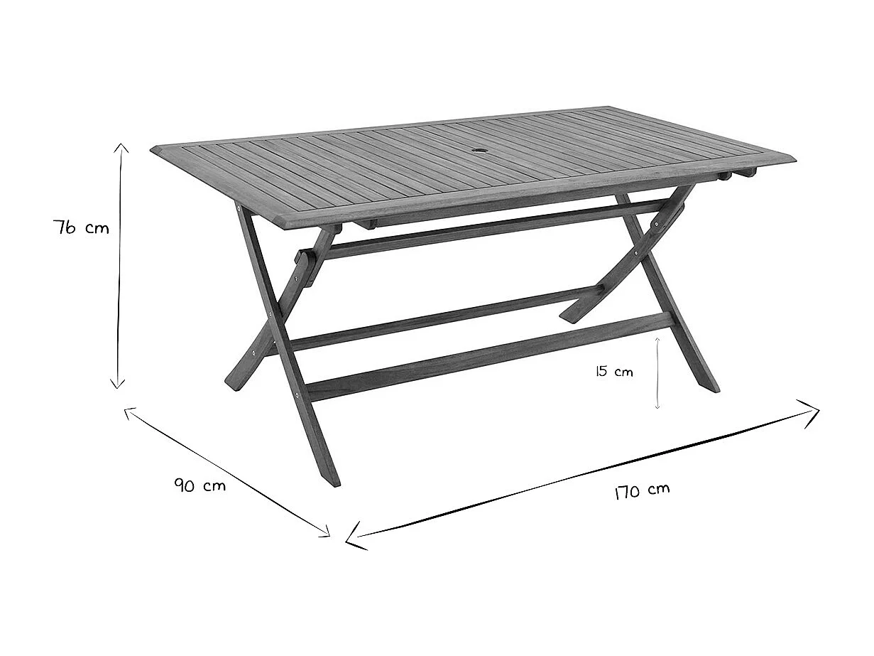 Table de jardin pliante rectangulaire en bois massif L170 cm SANTIAGO