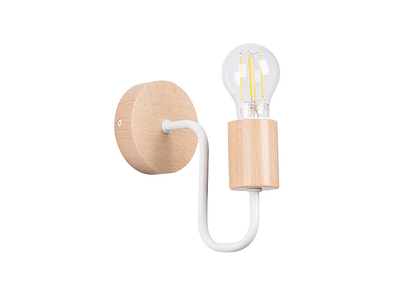 Wandleuchte Timbo Dachboden Aus  Stahl/Holz - 1 Lichtquellen - L.8 X H. Cm - Weiß/Naturholz