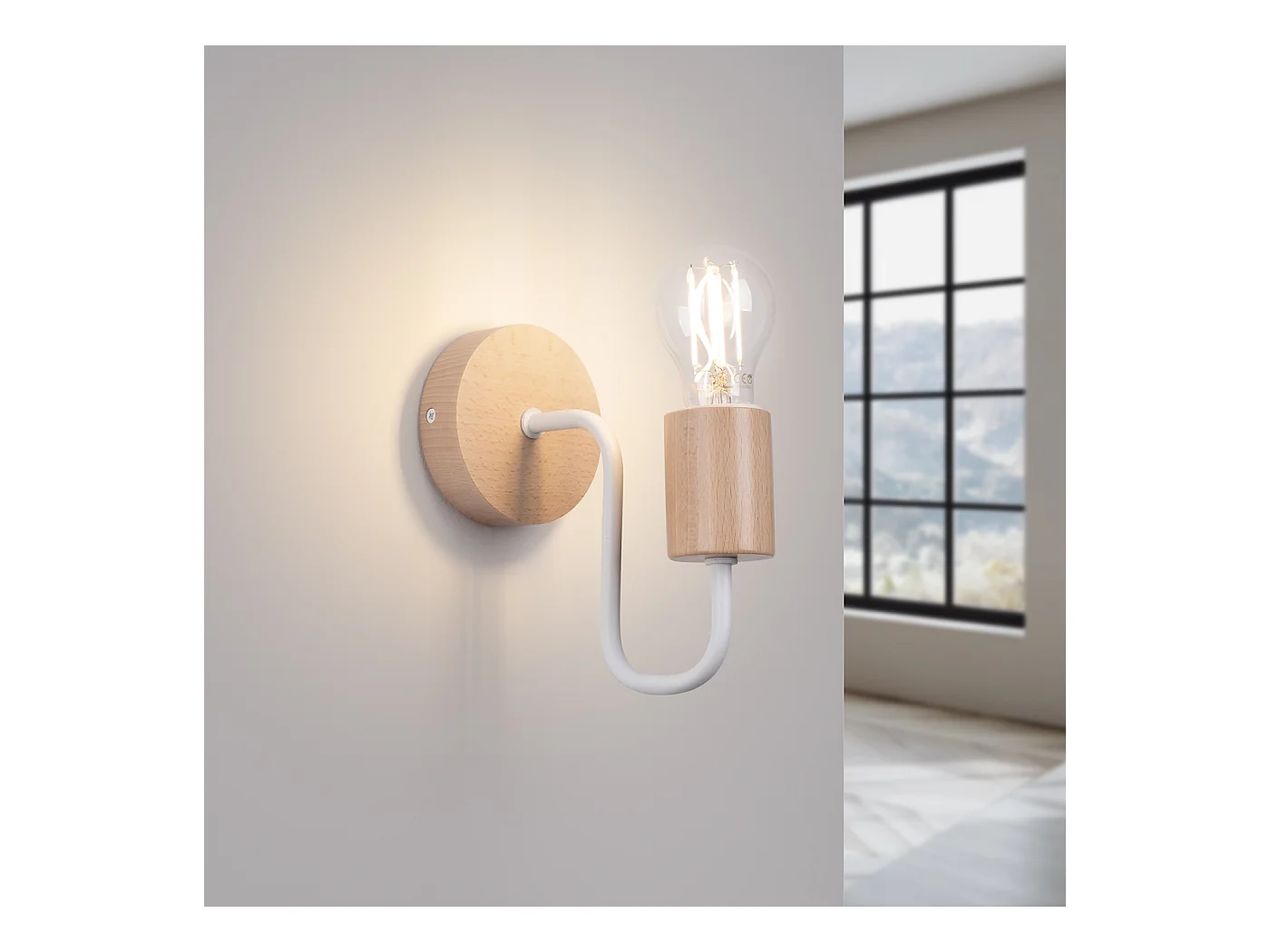 Wandleuchte Timbo Dachboden Aus  Stahl/Holz - 1 Lichtquellen - L.8 X H. Cm - Weiß/Naturholz