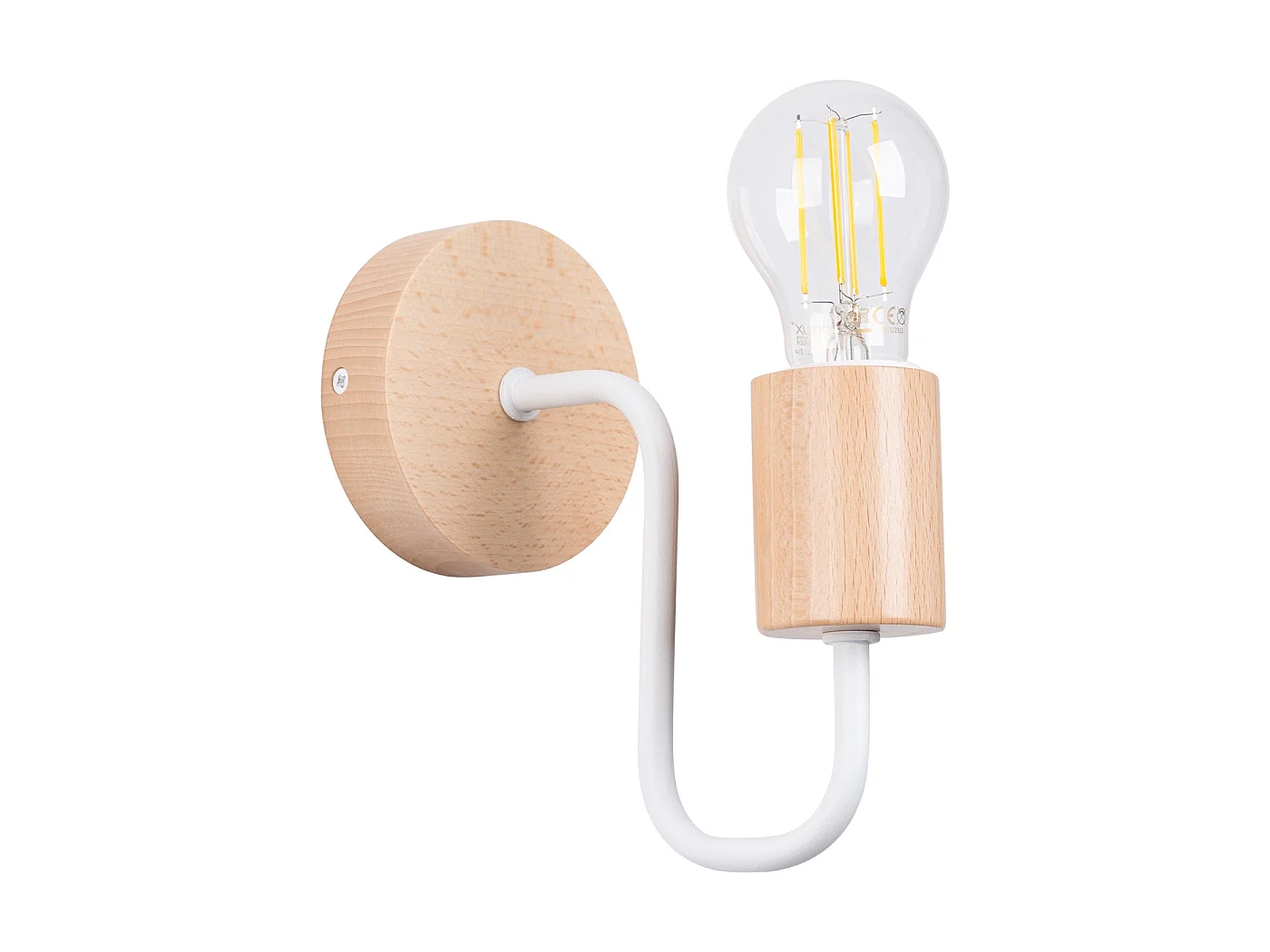 Wandlamp TIMBO zolder van  - 1 lichtbronnen - L.8 x H.18,5 cm - wit/natuurlijk hout