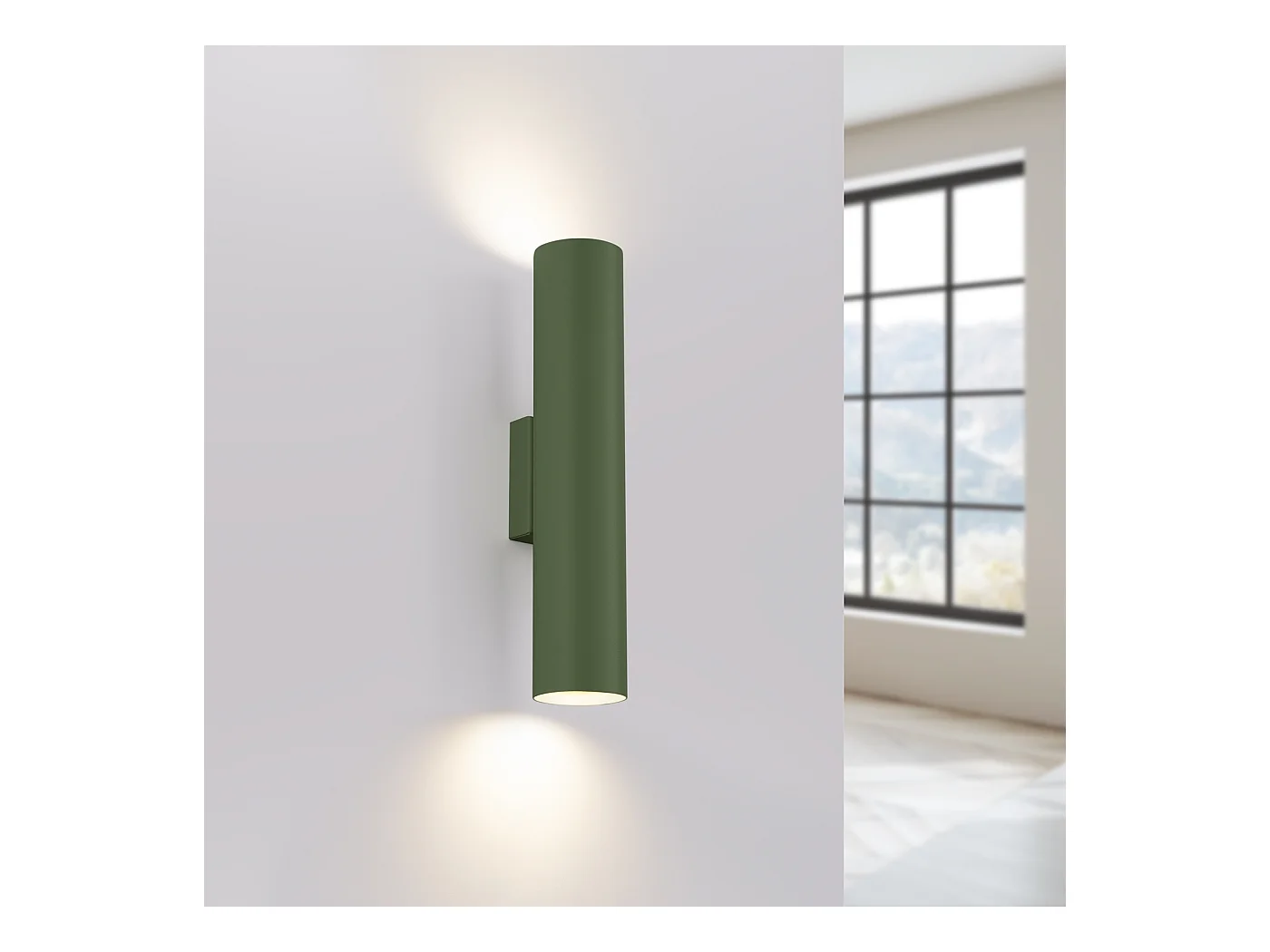 Lámpara De Pared Lagos Desván De Acero - 2 Fuentes Luminosas - L.6 X A.30 Cm - Verde Oliva