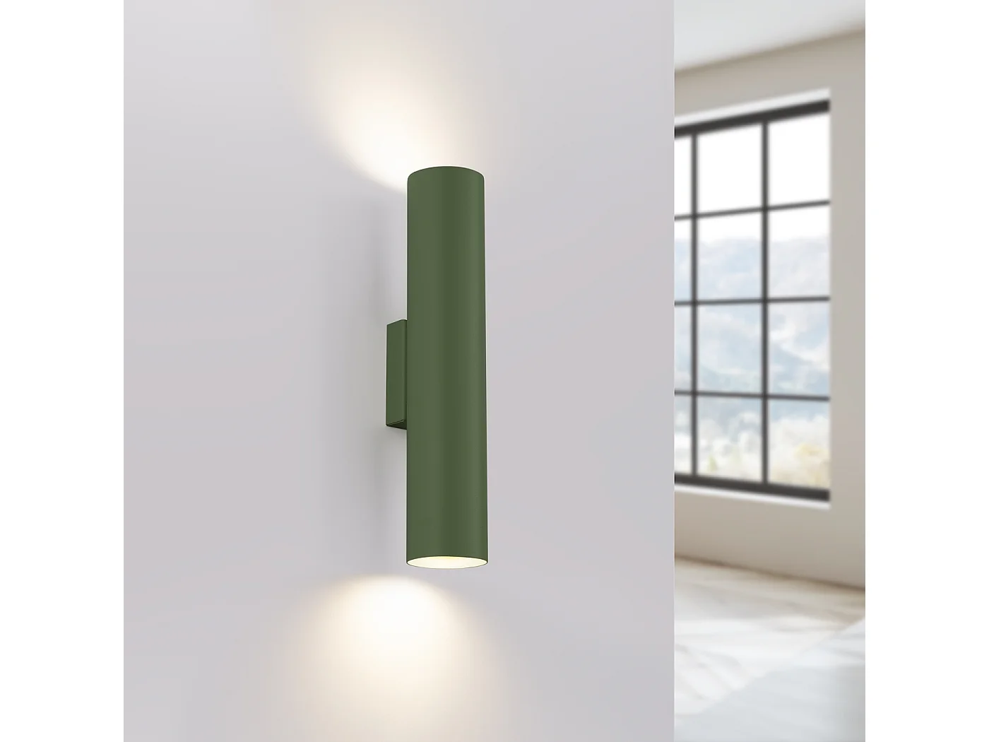 Lámpara De Pared Lagos Desván De Acero - 2 Fuentes Luminosas - L.6 X A.30 Cm - Verde Oliva