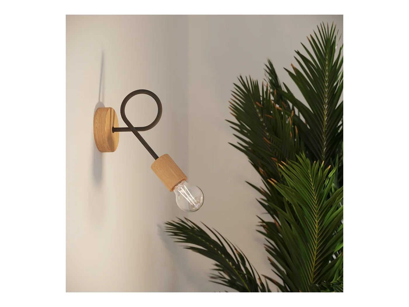 Applique Ember Minimaliste En Acier/Bois - 1 Sources Lumineuses - L.10 X H.24 Cm - Noir/Bois Naturel