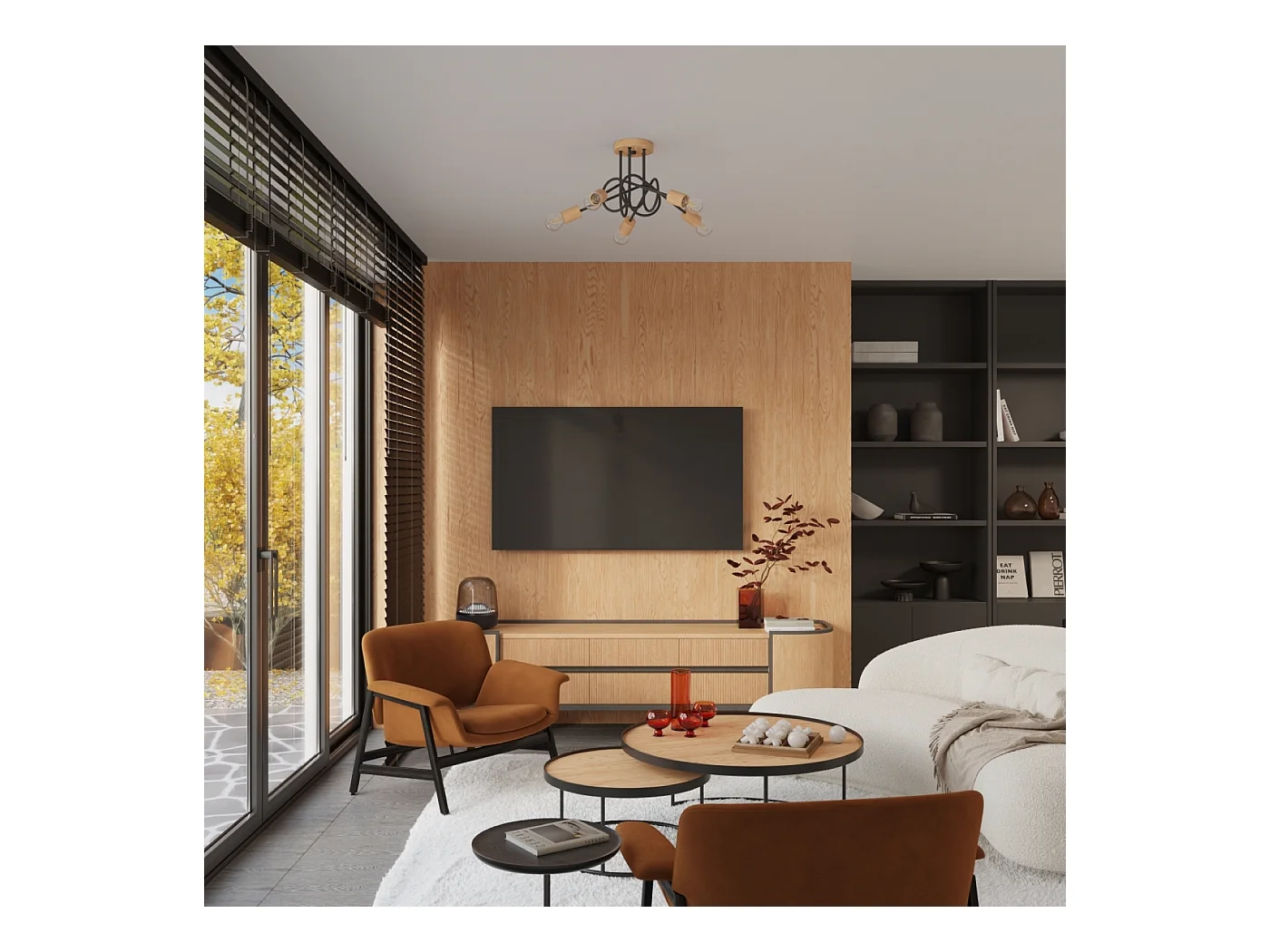 Applique Ember Minimaliste En Acier/Bois - 1 Sources Lumineuses - L.10 X H.24 Cm - Noir/Bois Naturel