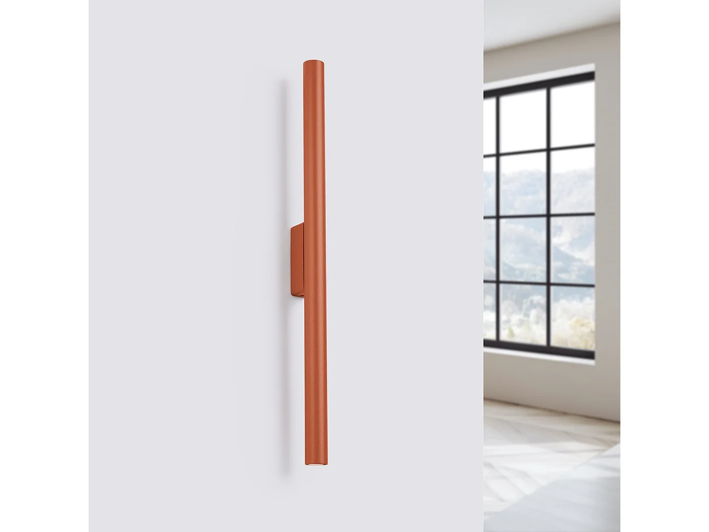 Applique Pastelo Moderne En Acier - 2 Sources Lumineuses - L.2,5 X H.50 Cm - Ocre Rouge