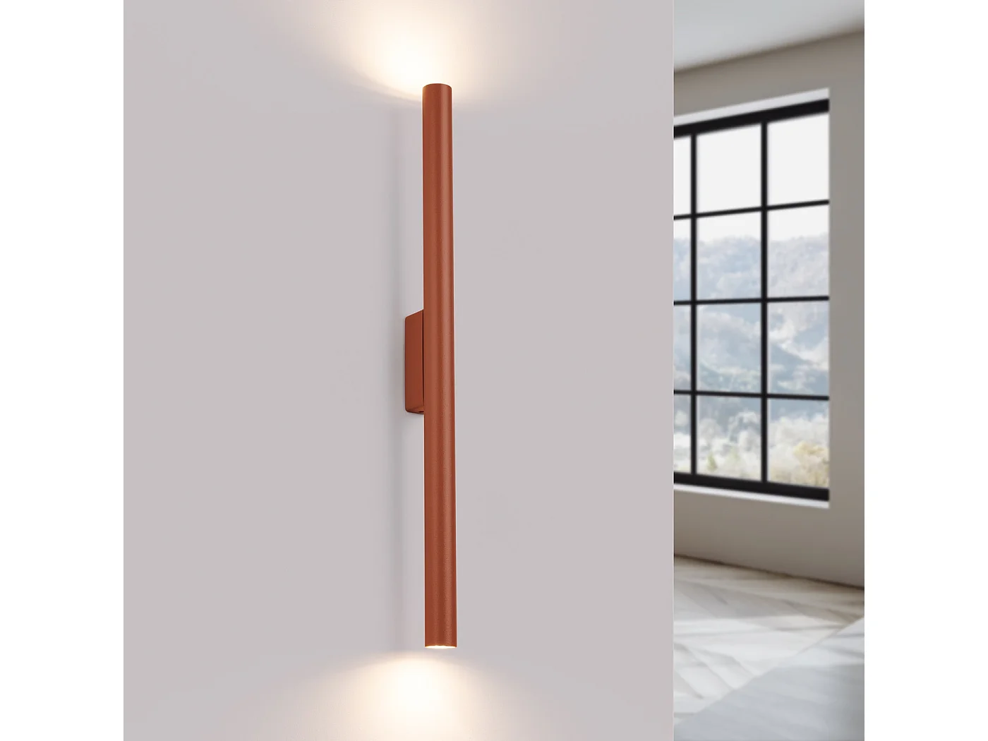 Applique Pastelo Moderne En Acier - 2 Sources Lumineuses - L.2,5 X H.50 Cm - Ocre Rouge