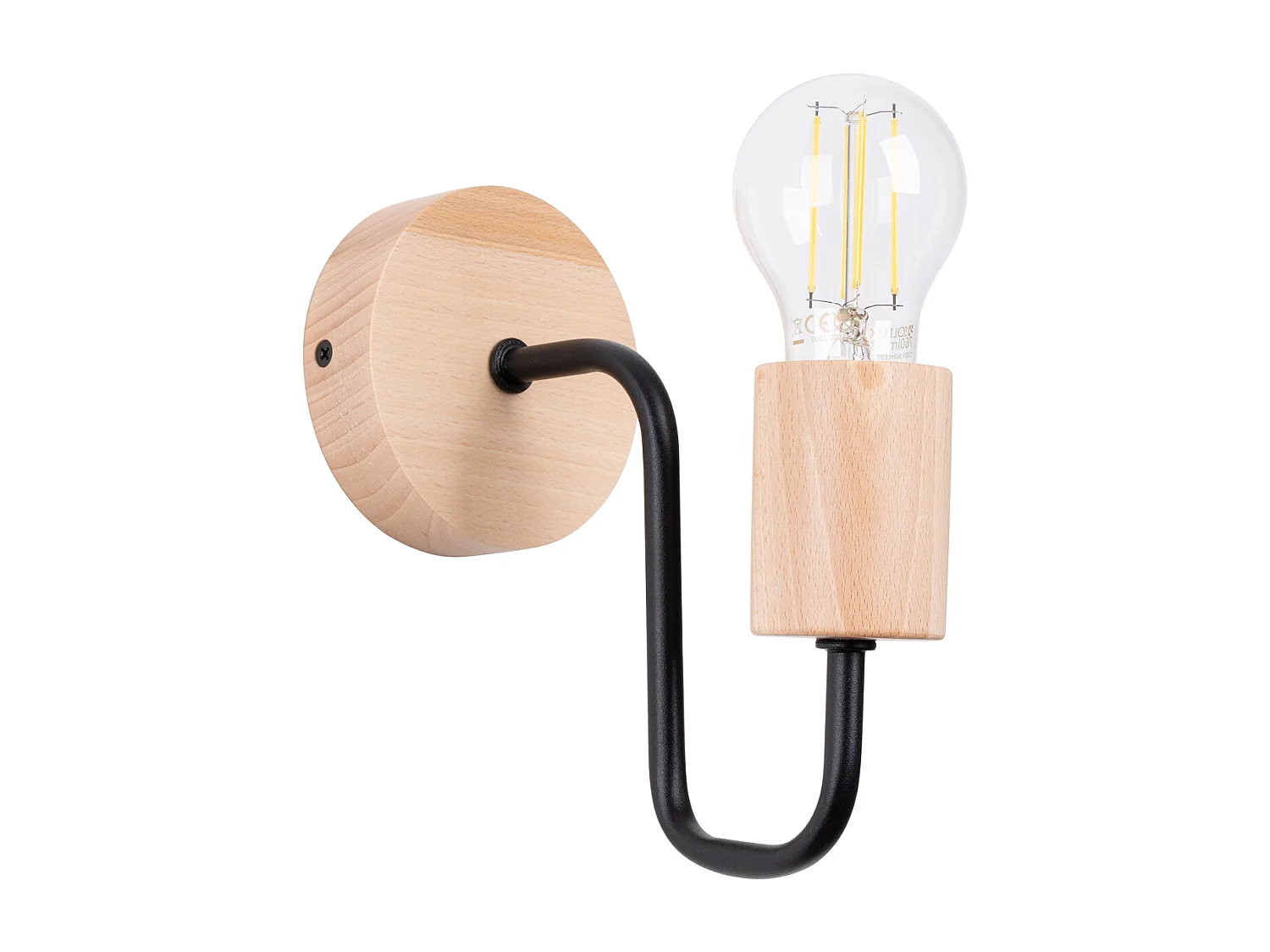 Lámpara De Pared Timbo Desván De Acero/Madera - 1 Fuentes Luminosas - L.8 X A.18,5 Cm - Negro/Madera Natural