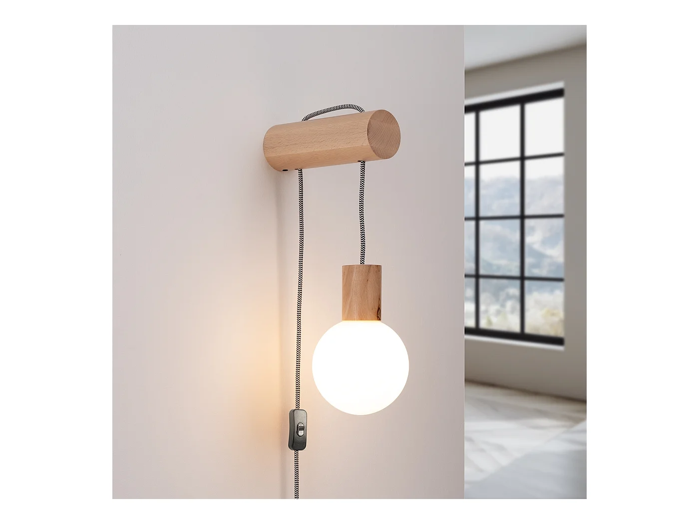 Applique Nimbi Grenier En Bois/Verre - 1 Sources Lumineuses - L.6 X H.67 Cm - Bois Naturel/Blanc/Noir