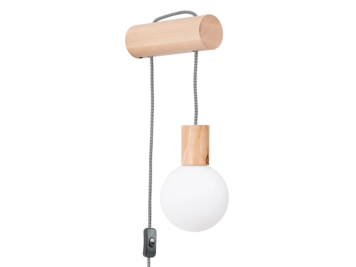 Wandlamp NIMBI zolder van  - 1 lichtbronnen - L.6 x H.67 cm - natuurlijk hout/wit/zwart
