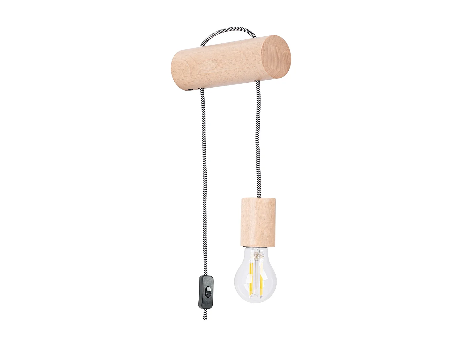 Lampa Ścienna Loft Nimbi, Drewno - 1 Źródło - L.6 X H.55 Cm - Naturalne Drewno/Biały/Czarny