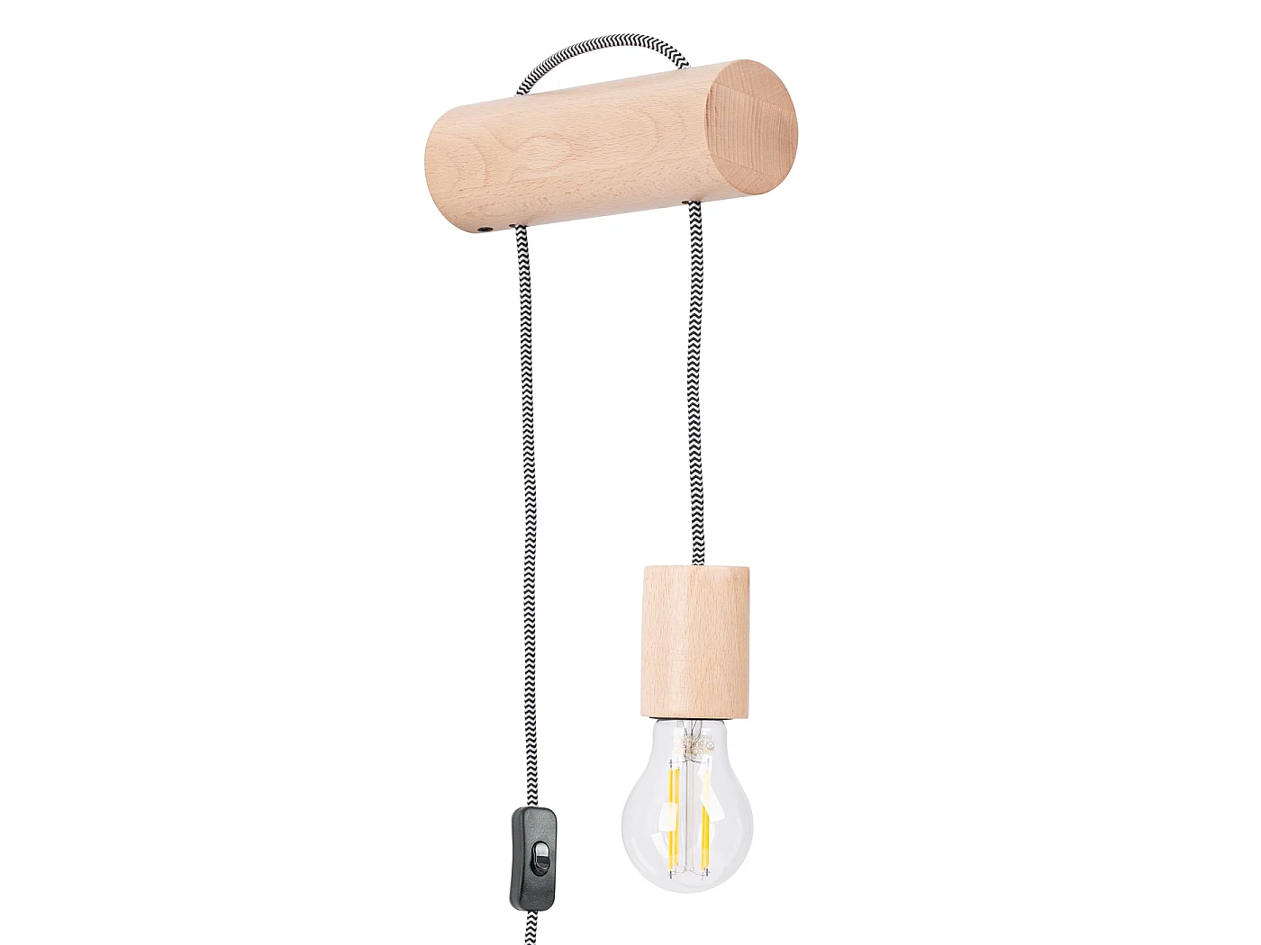 Wandlamp NIMBI zolder van  - 1 lichtbronnen - L.6 x H.55 cm - natuurlijk hout/wit/zwart