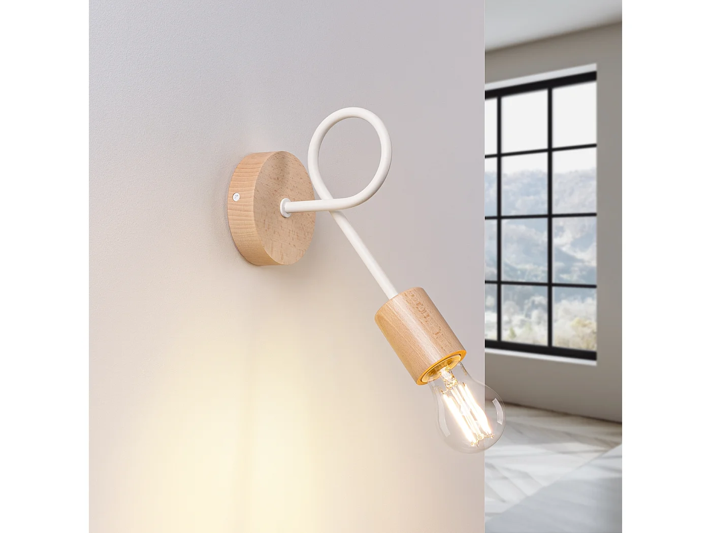 Applique Ember Minimaliste En Acier/Bois - 1 Sources Lumineuses - L.10 X H.24 Cm - Blanc/Bois Naturel