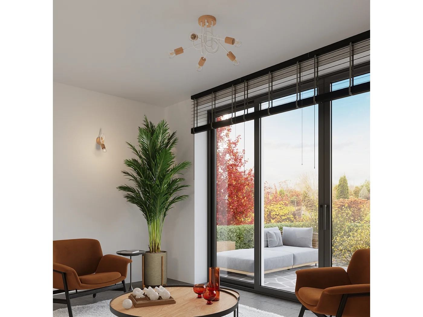 Wandlamp Ember Minimalistisch Van  - 1 Lichtbronnen - L.10 X H.24 Cm - Wit/Natuurlijk Hout