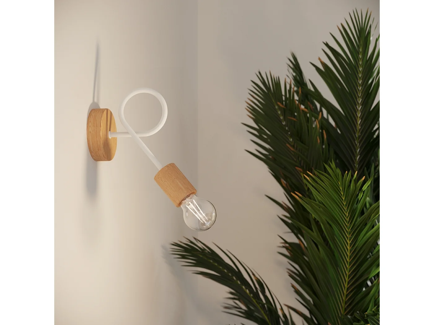 Wandlamp EMBER minimalistisch van  - 1 lichtbronnen - L.10 x H.24 cm - wit/natuurlijk hout