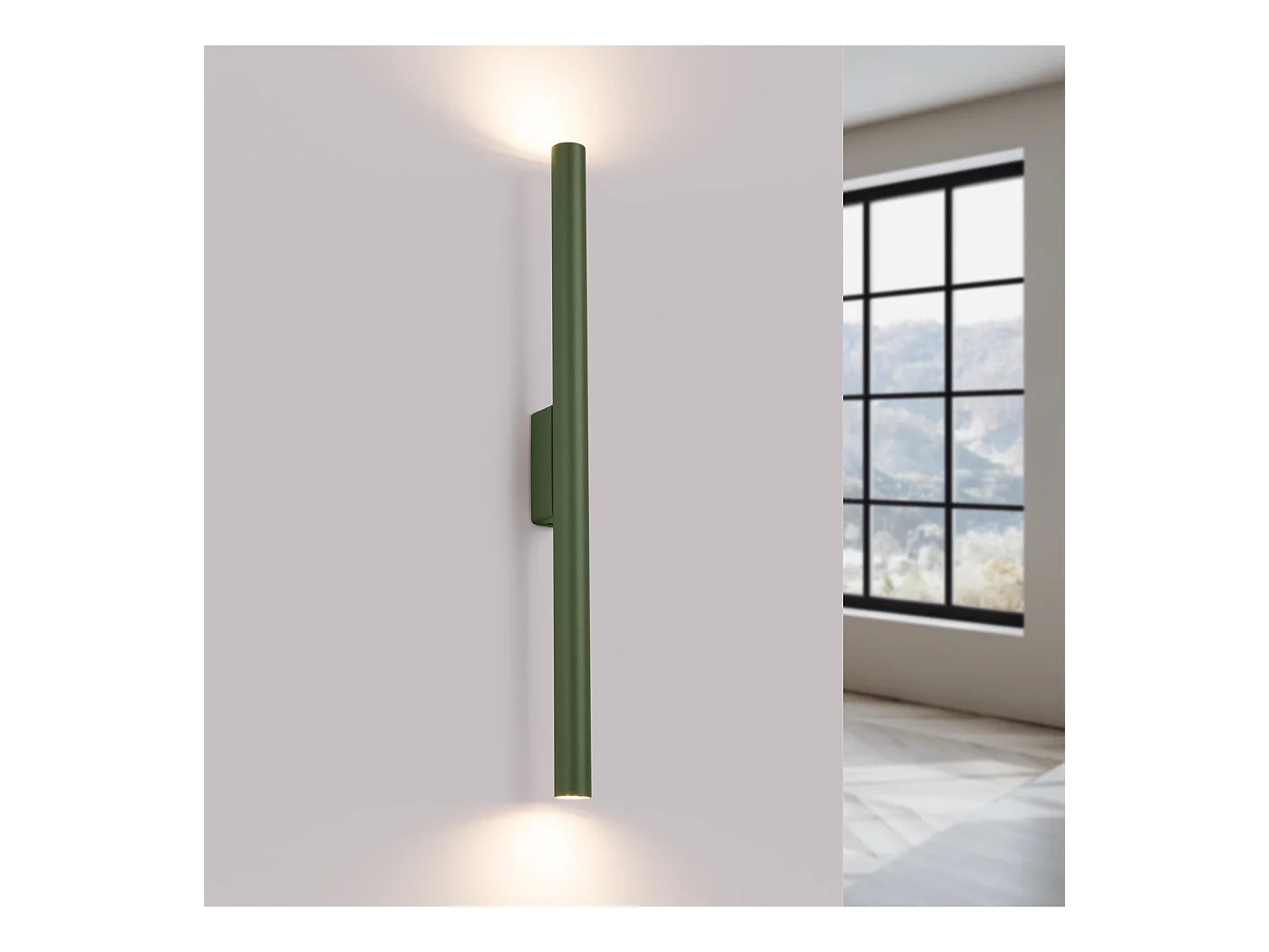 Applique Pastelo Moderne En Acier - 2 Sources Lumineuses - L.2,5 X H.50 Cm - Vert Olive