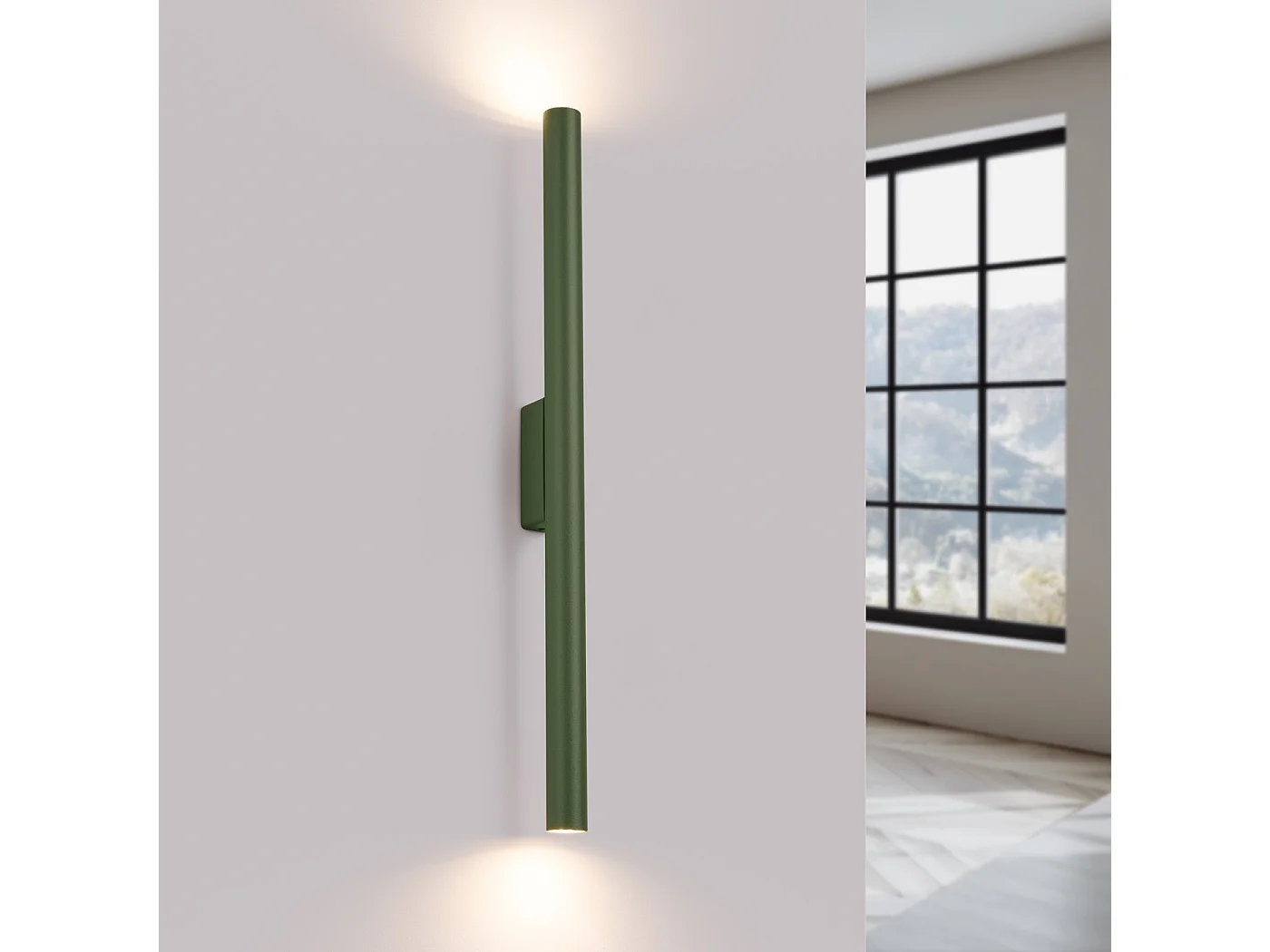 Applique Pastelo Moderne En Acier - 2 Sources Lumineuses - L.2,5 X H.50 Cm - Vert Olive