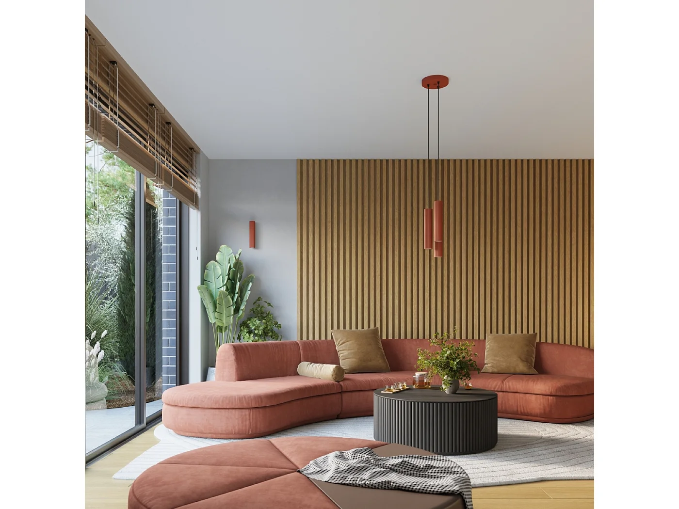 Lámpara De Pared Karbon Minimalista De Aluminio - 2 Fuentes Luminosas - L.6,5 X A.30 Cm - Ocre Rojo