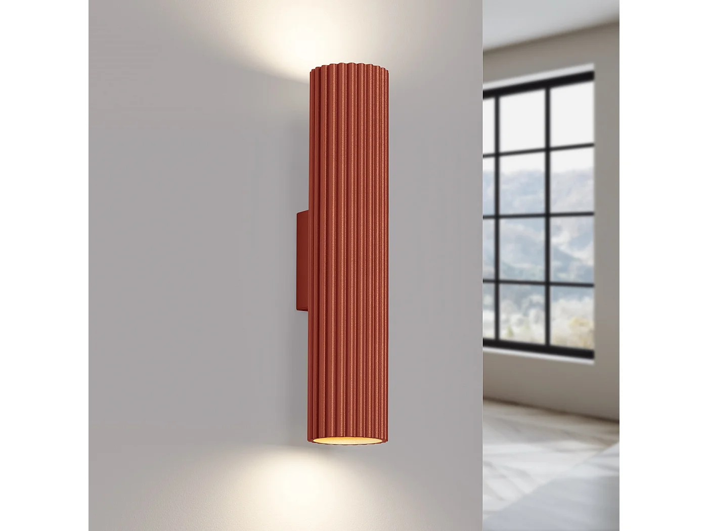 Wandlamp KARBON minimalistisch van  - 2 lichtbronnen - L.6,5 x H.30 cm - rode oker