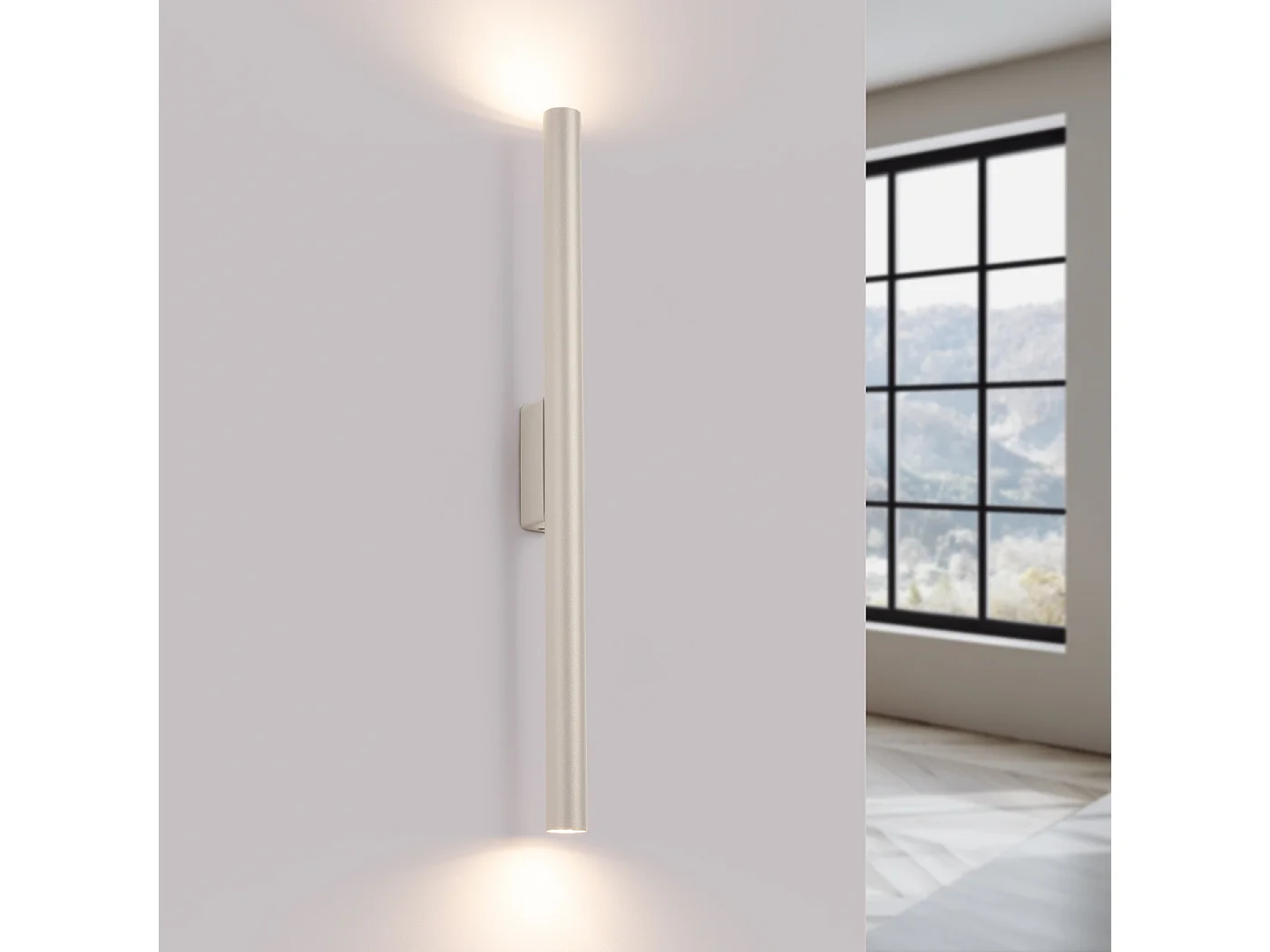 Applique Pastelo Moderne En Acier - 2 Sources Lumineuses - L.2,5 X H.50 Cm - Beige
