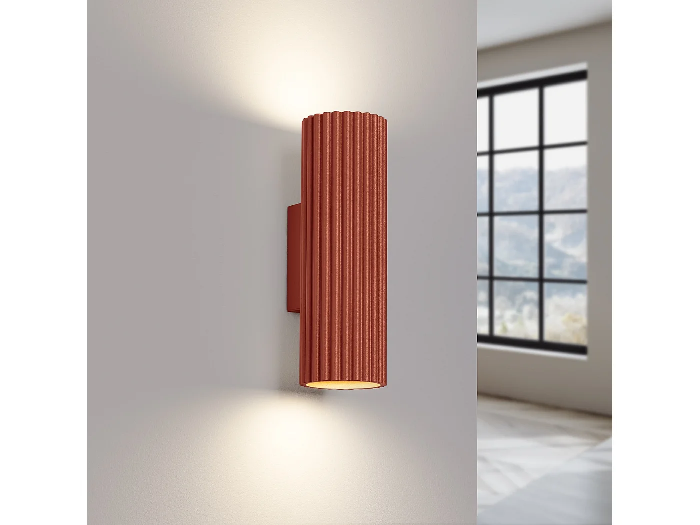 Wandlamp KARBON minimalistisch van  - 2 lichtbronnen - L.6,5 x H.20 cm - rode oker