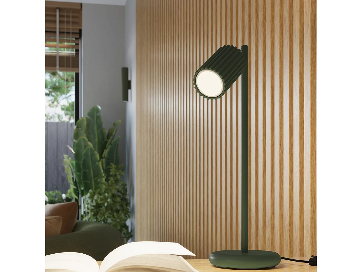 Luminária De Parede Karbon Minimalista, Alumínio - 2 Lichtbronnen - L.6.5 X H.30 Cm - Verde Oliva