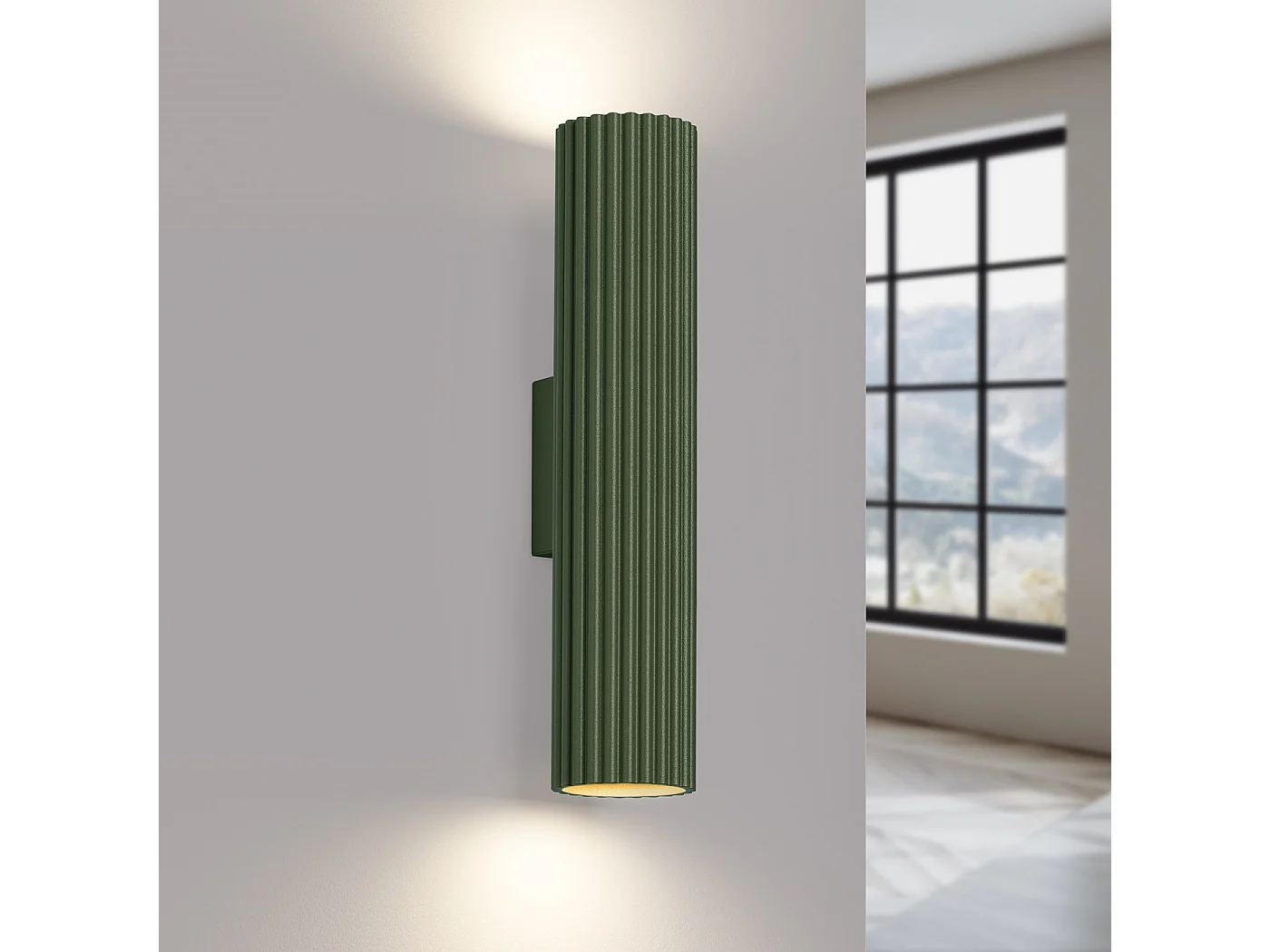 Wandlamp KARBON minimalistisch van  - 2 lichtbronnen - L.6,5 x H.30 cm - olijfgroen