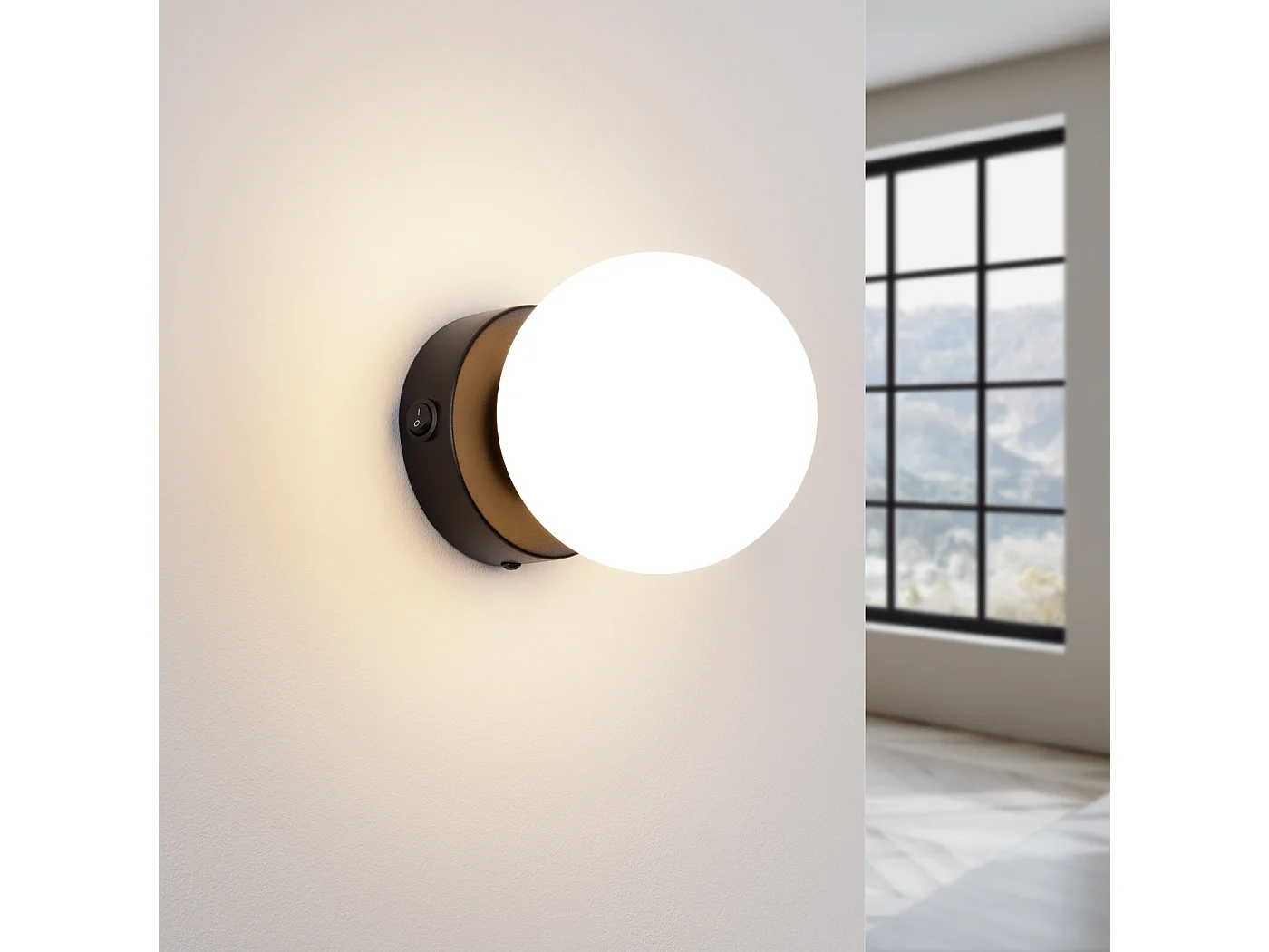 Luminária De Parede Yoli Moderno, Aço/Vidro - 1 Lichtbronnen - L.12 X H.12 Cm - Preto