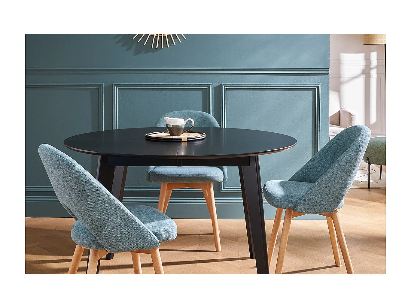 Chaises scandinaves en tissu vert de gris et bois clair (lot de 2) COSETTE