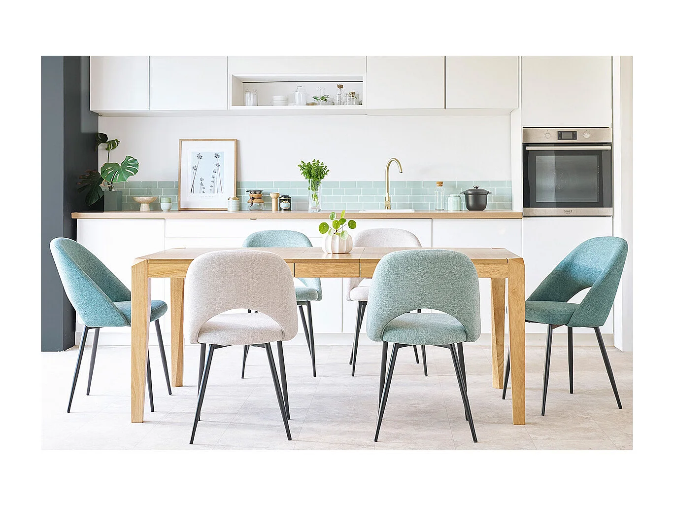 Chaises vintage en tissu vert de gris et métal noir (lot de 2) COSETTE