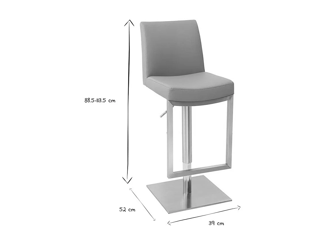 Tabouret de bar relevable gris et acier chromé KYLE