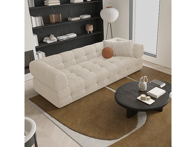 Canapé 3 places velours chenillé crème 230cm CHARLIE