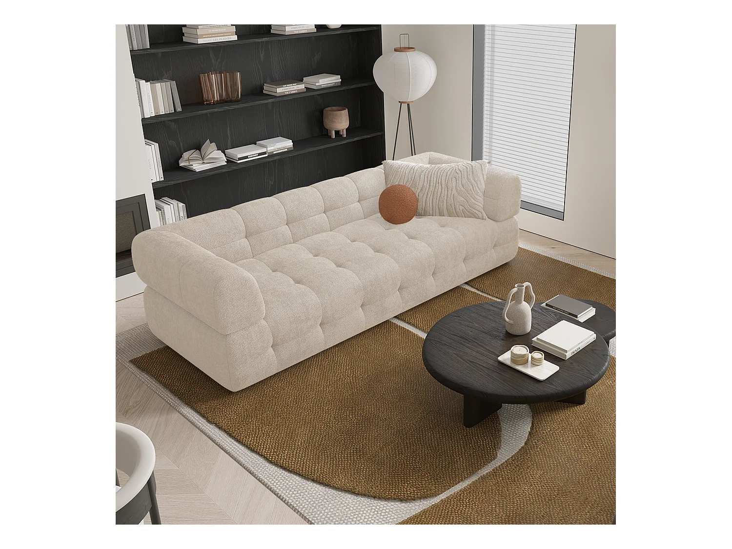 Canapé 3 places velours chenillé crème 230cm CHARLIE