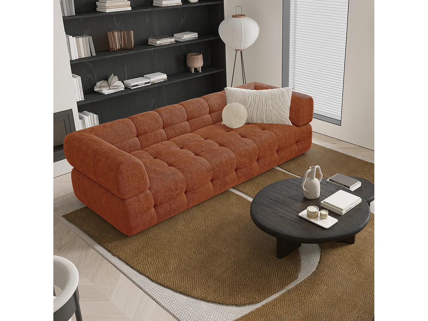 Canapé 3 places velours chenillé terracotta 230cm CHARLIE