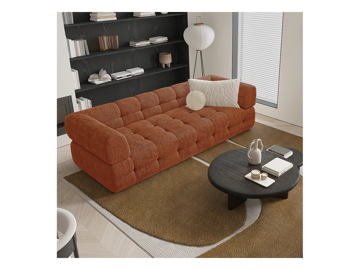 Canapé 3 places velours chenillé terracotta 230cm CHARLIE