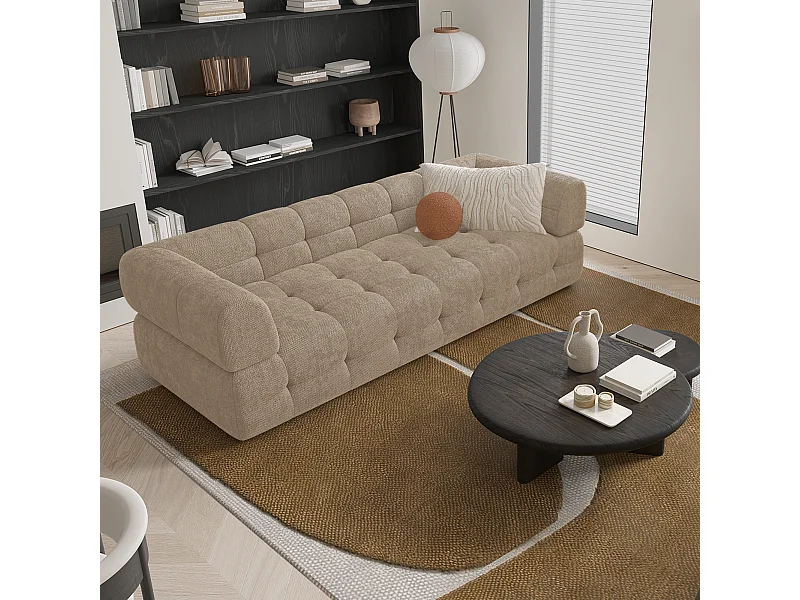 Canapé 3 places velours chenillé taupe 230cm CHARLIE