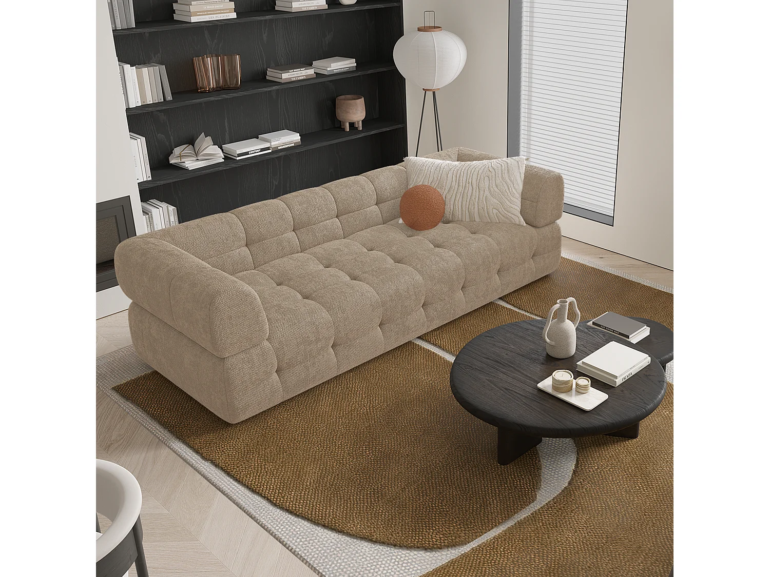 Canapé 3 places velours chenillé taupe 230cm CHARLIE