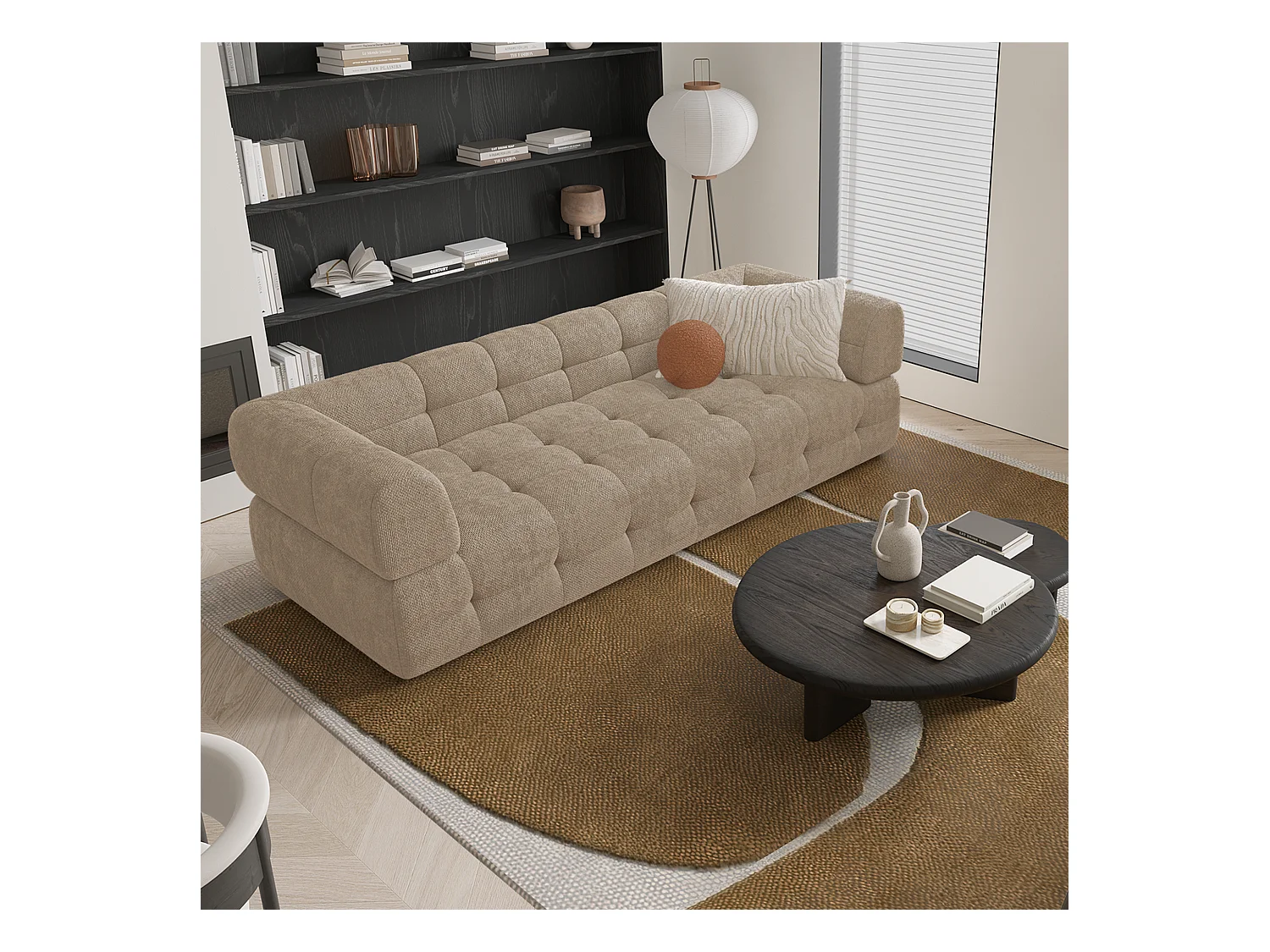 Canapé 3 places velours chenillé taupe 230cm CHARLIE