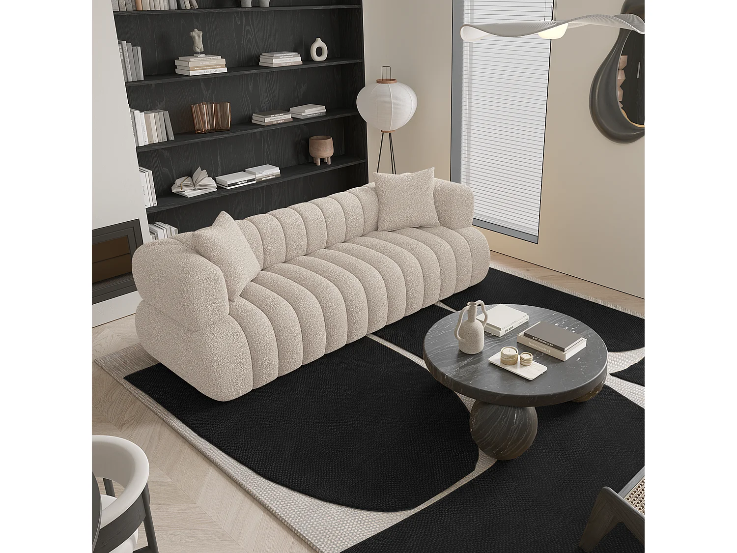 Canapé 3 places bouclette crème 225cm ROSS