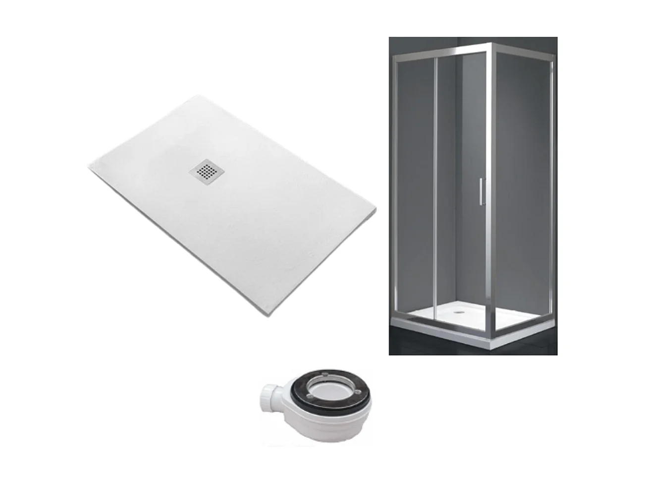 Piatto Doccia 95X125 cm Vulcano Line Extra Slim Bianco + Box doccia 95X125 cm Alto 200 cm Con Un Cristallo Fisso e Apertura frontale a 2 Cristalli