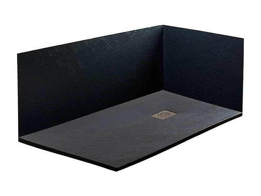 Receveur de Douche 140X120 cm Ligne Vulcano Extra Fin Noir en Résine Synthétique et Poudre de Marbre Avec Drain Gratuit