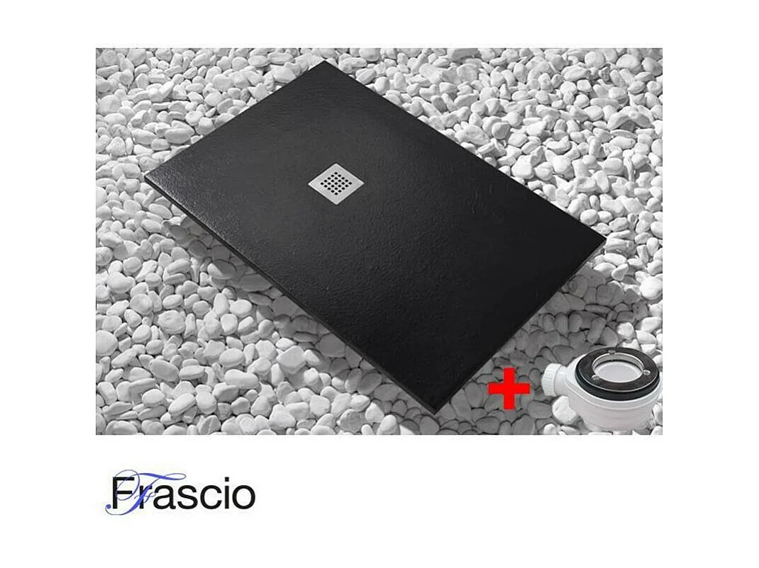 Receveur de Douche 180X105 cm Ligne Vulcano Extra Fin Noir en Résine Synthétique et Poudre de Marbre Avec Drain Gratuit