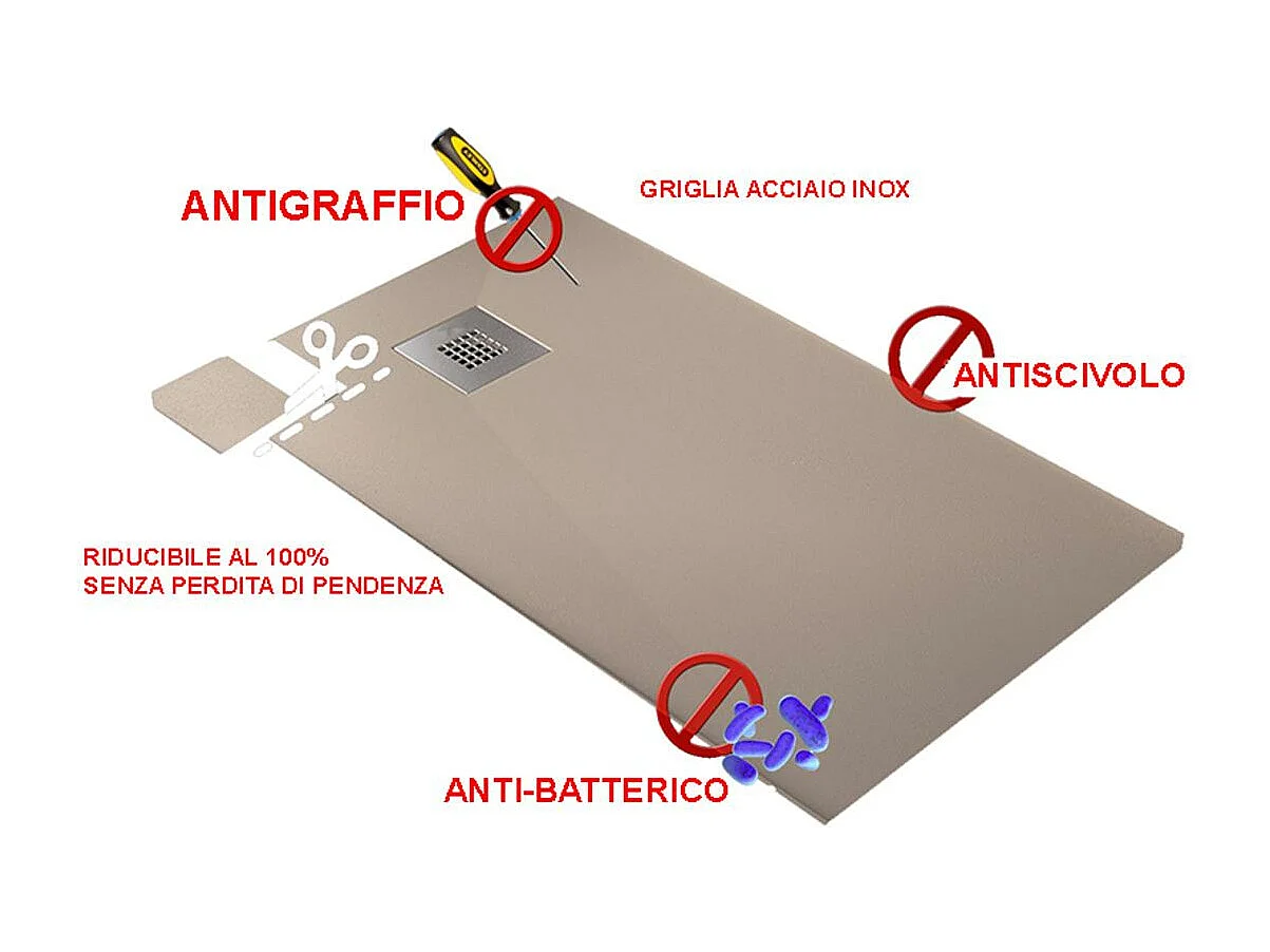 Piatto Doccia 65x145 cm Vulcano Line  Slim Bianco In Resina Sintetica e Polvere Di Marmo Con Piletta In Omaggio