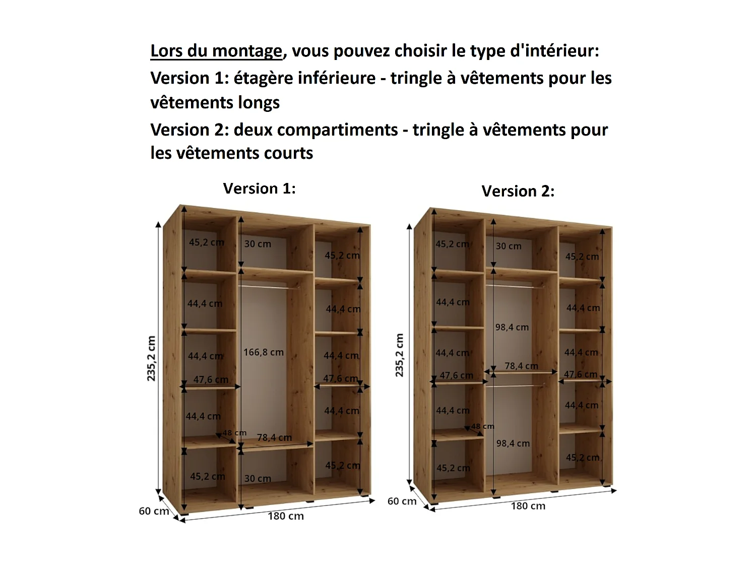 ARMOIRE DAVOS 12 À PORTES COULISSANTES 235,2/180/60 3 portes