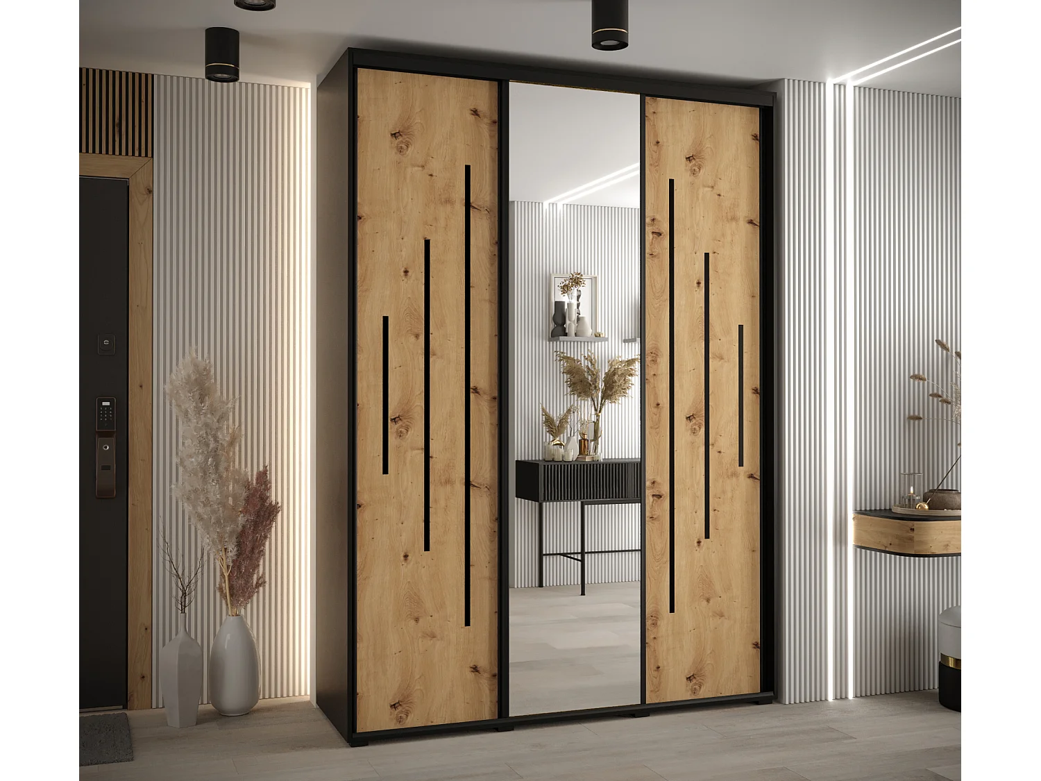 ARMADIO CON PORTE SCORREVOLI DAVOS 13 235,2/190/45 3 porta (Nero/Artisan/Nero)