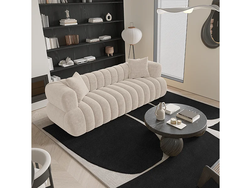 Canapé 3 places velours crème  225cm ROSS